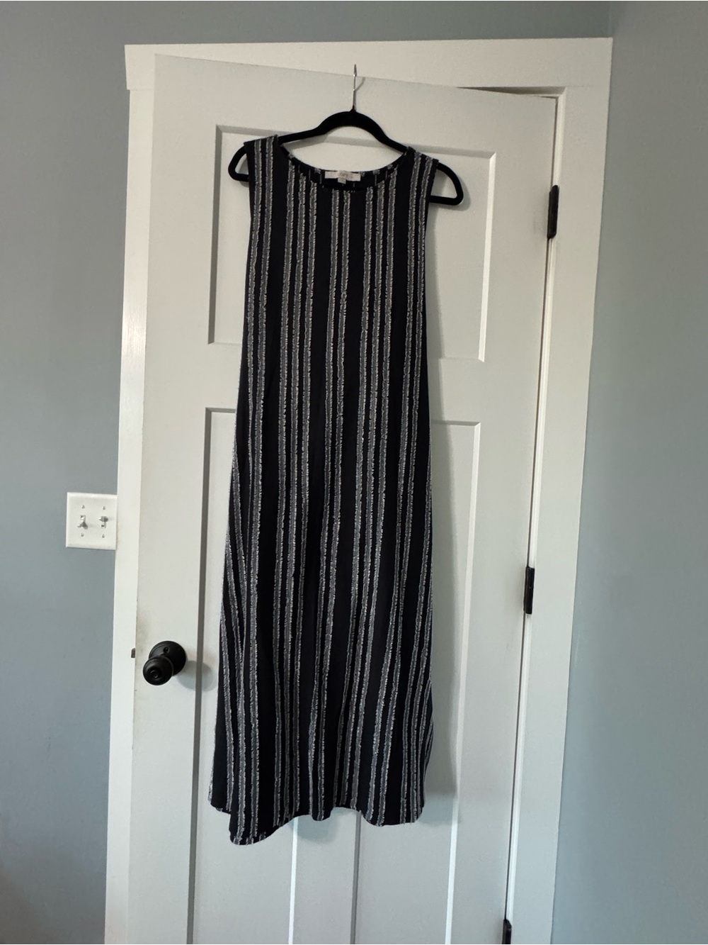 LOFT Black and White Vertical Stripe Maxi Dress